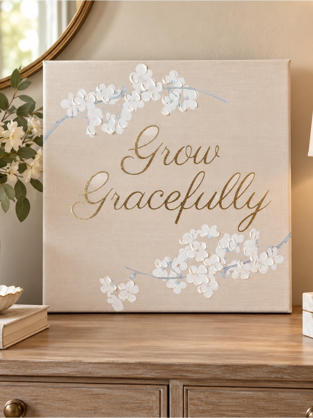 Grow Gracefully Canvas Wall Art - Neutral Floral